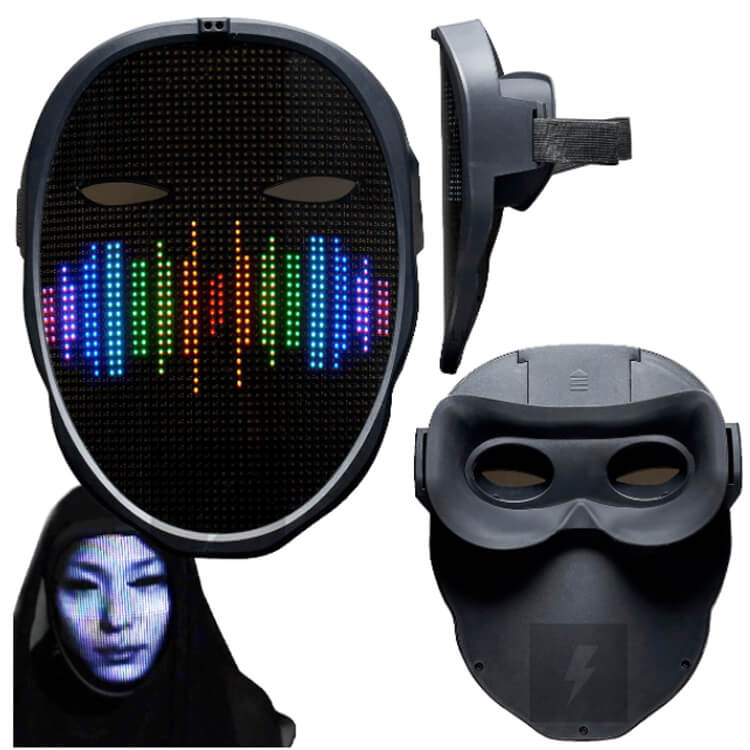 Slim ledmasker met gezichten die wisselen op muziek