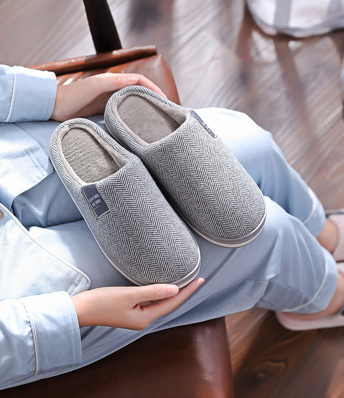 Heren warm pluche pantoffels met anti – uitglijden zool