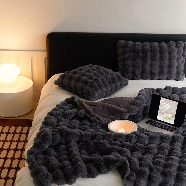 Hollevo™ Dubbel gevoerde plaid van konijnen-imitatiebont met gewicht