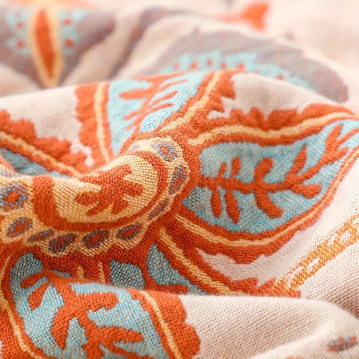 Katoenen boho plaid met bloemenprint en franjes