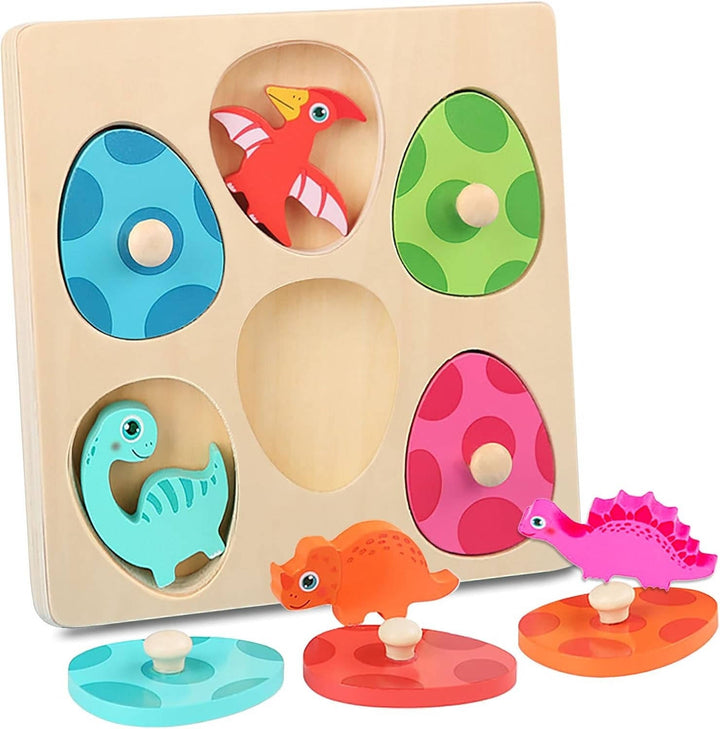 Houten dinosauruseieren-puzzel voor peuters, kleuren matchen