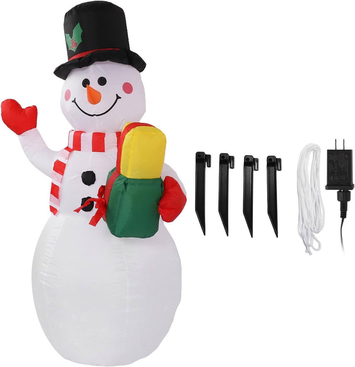 Hollevo™ Opblaasbare sneeuwpop met draaiend gekleurd ledlicht voor de tuin