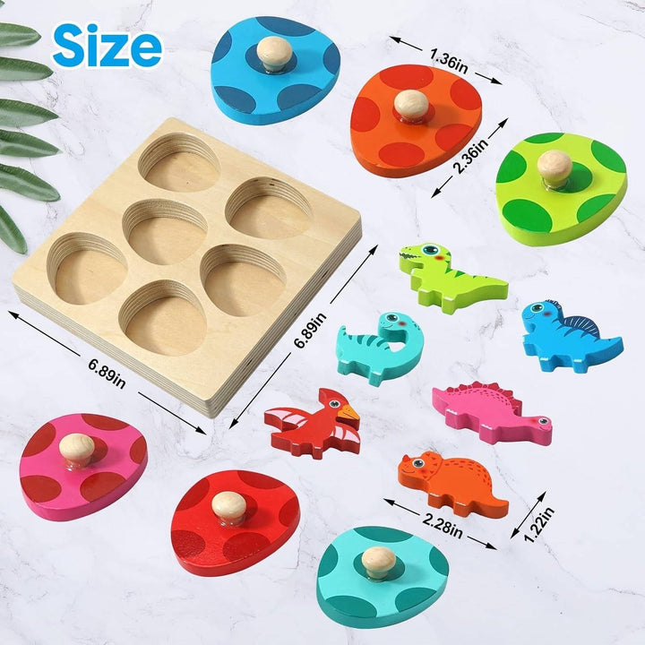 Houten dinosauruseieren-puzzel voor peuters, kleuren matchen