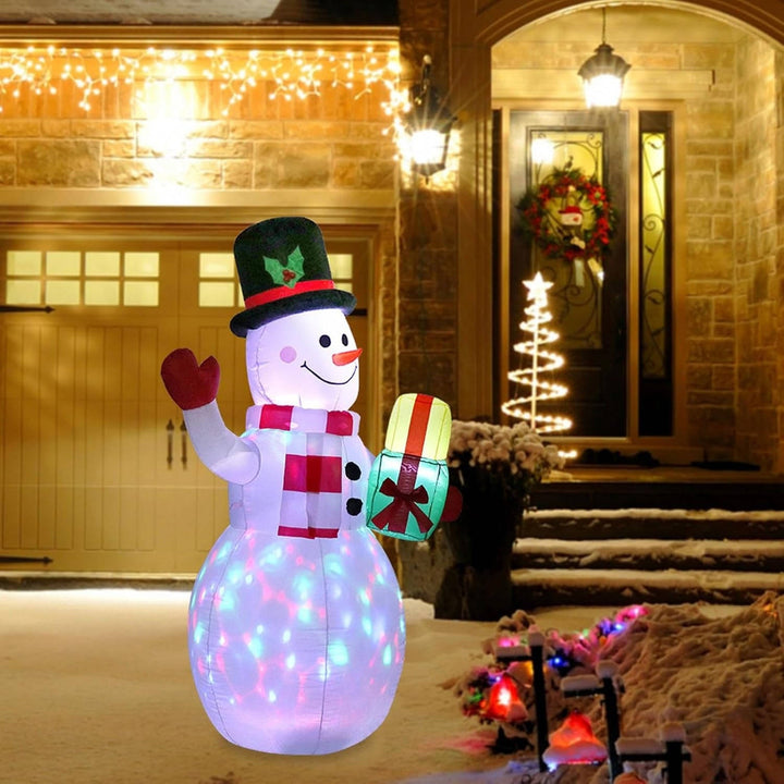 Hollevo™ Opblaasbare sneeuwpop met draaiend gekleurd ledlicht voor de tuin