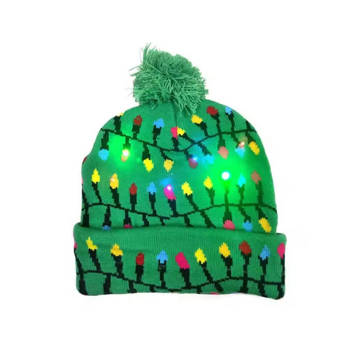 Hollevo™ Lichtgevende gebreide kerstmuts met pompon en ledlampjes