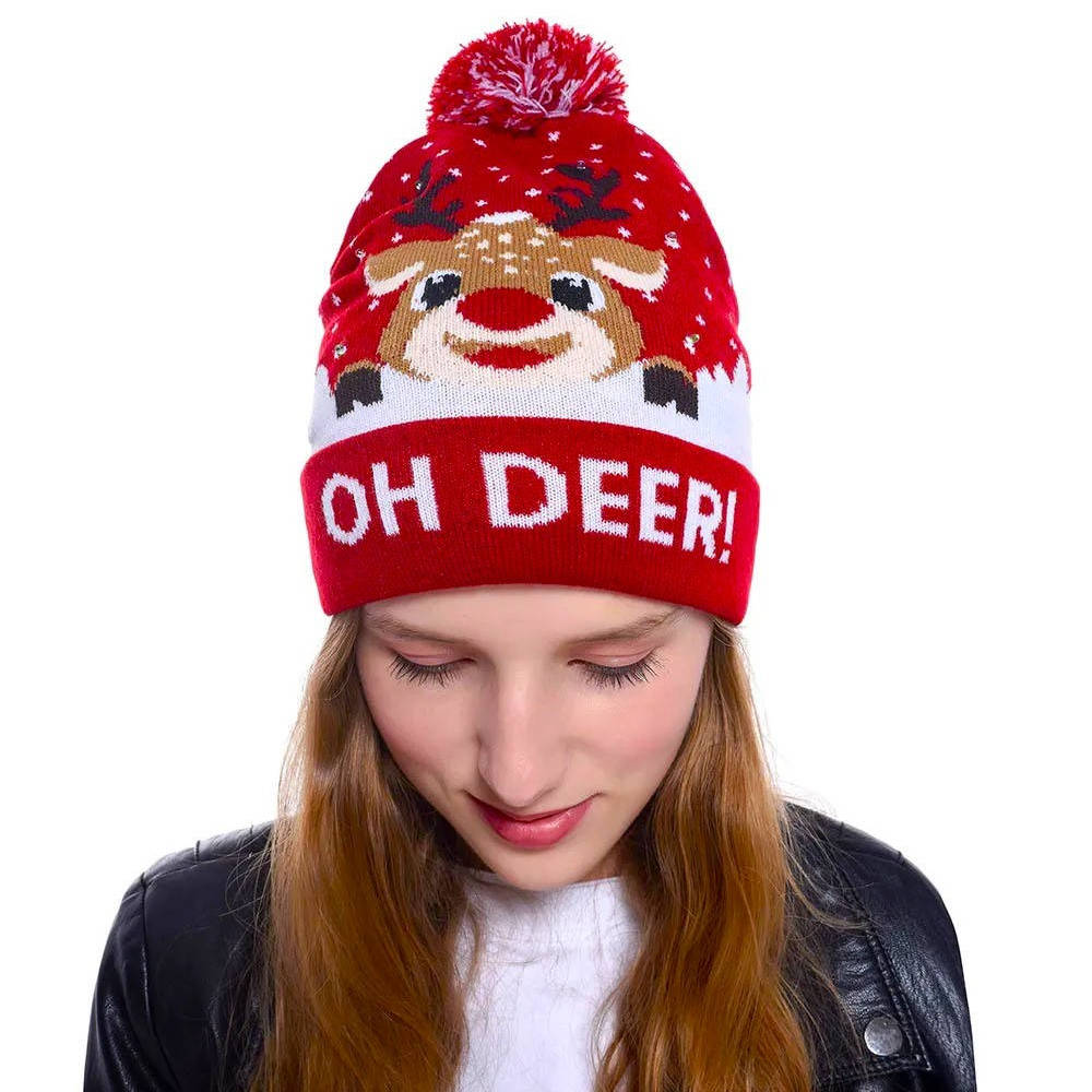 Hollevo™ Lichtgevende gebreide kerstmuts met pompon en ledlampjes