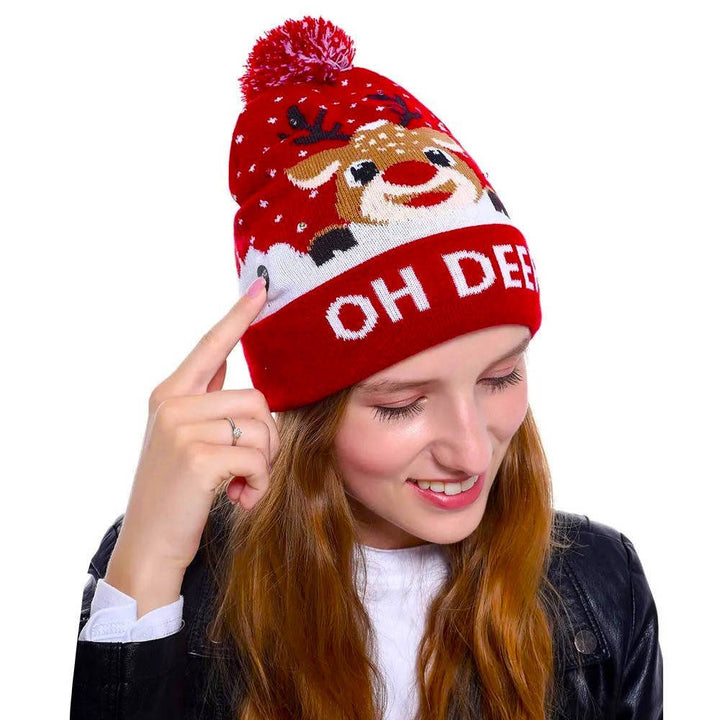 Hollevo™ Lichtgevende gebreide kerstmuts met pompon en ledlampjes