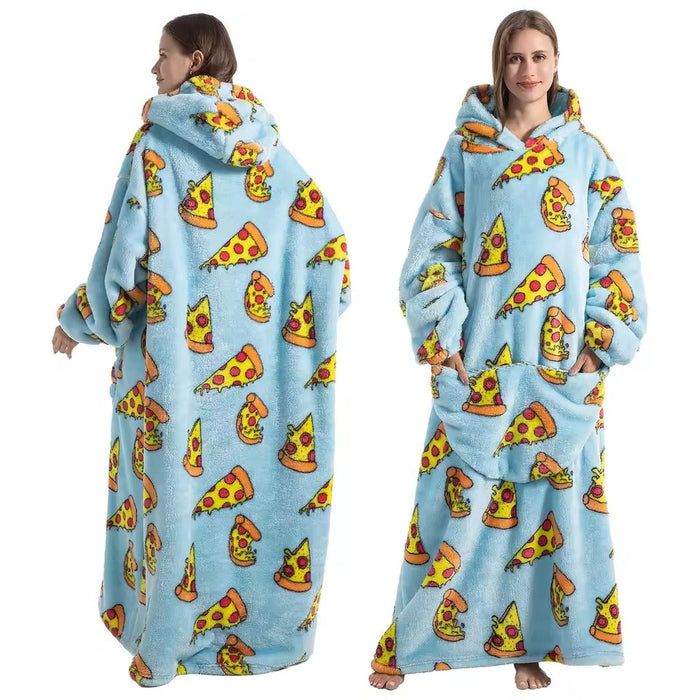 Hollevo™ Lange sherpa deken-hoodie met leuke prints en grote zak