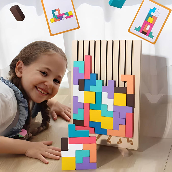 Hollevo™ Houten Montessori puzzelblokken met 42 delen en 10 opdrachtkaarten