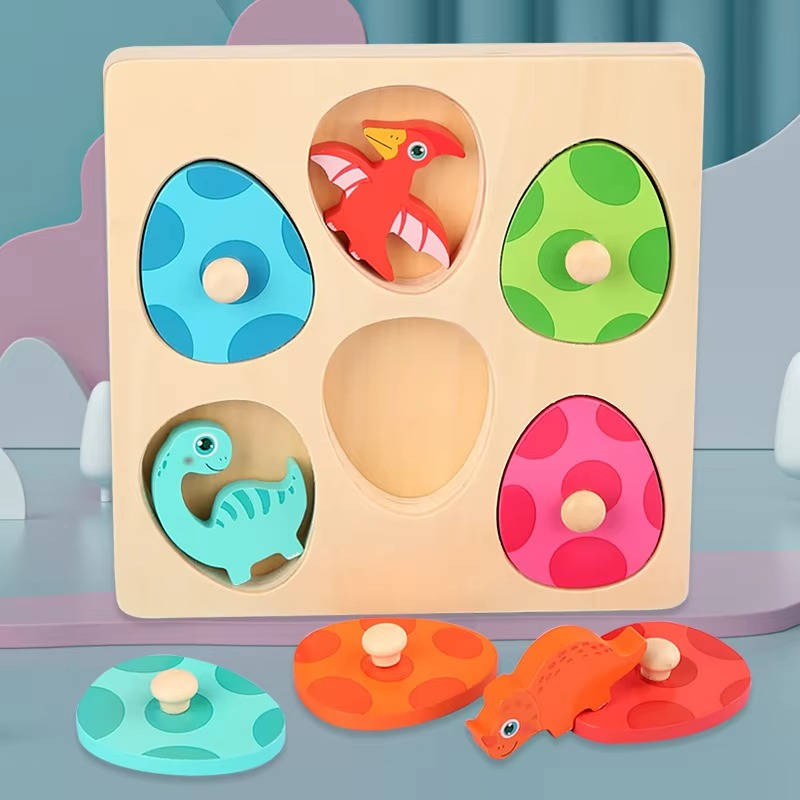 Houten dinosauruseieren-puzzel voor peuters, kleuren matchen