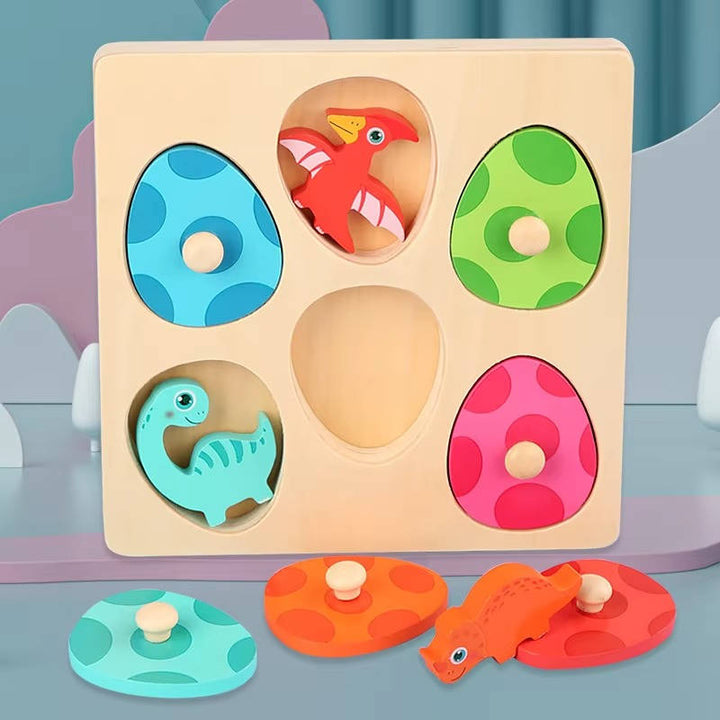 Houten dinosauruseieren-puzzel voor peuters, kleuren matchen
