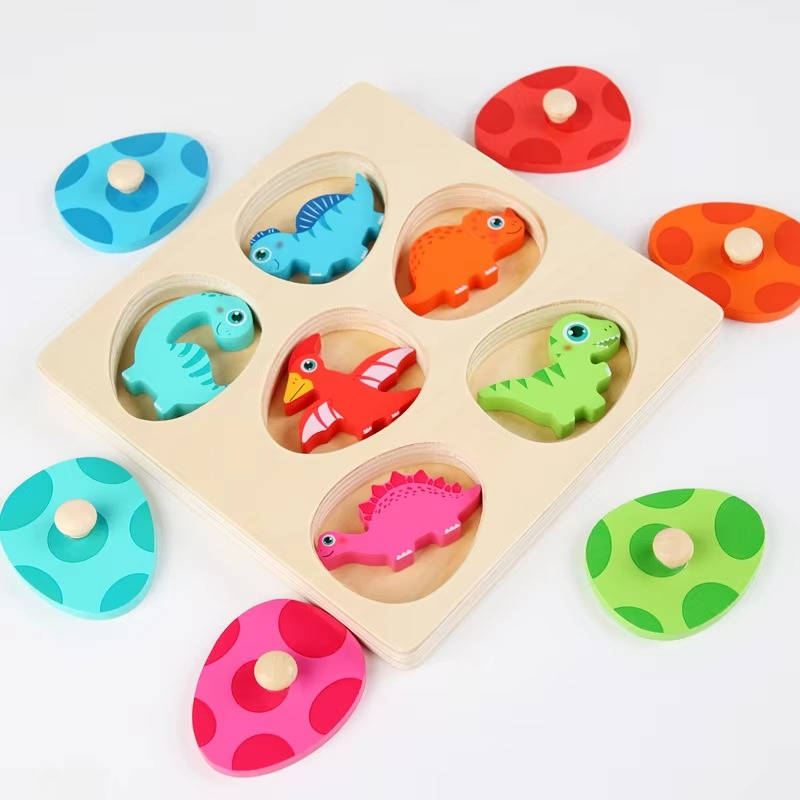 Houten dinosauruseieren-puzzel voor peuters, kleuren matchen