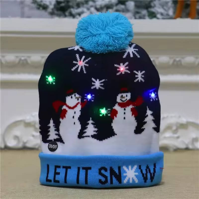Hollevo™ Lichtgevende gebreide kerstmuts met pompon en ledlampjes