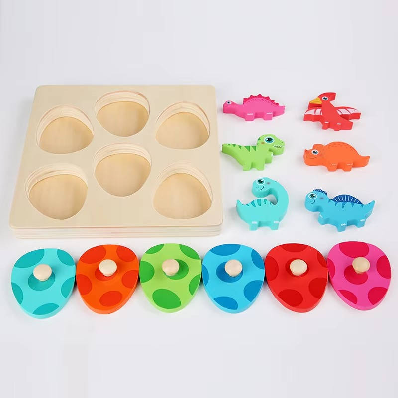 Houten dinosauruseieren-puzzel voor peuters, kleuren matchen