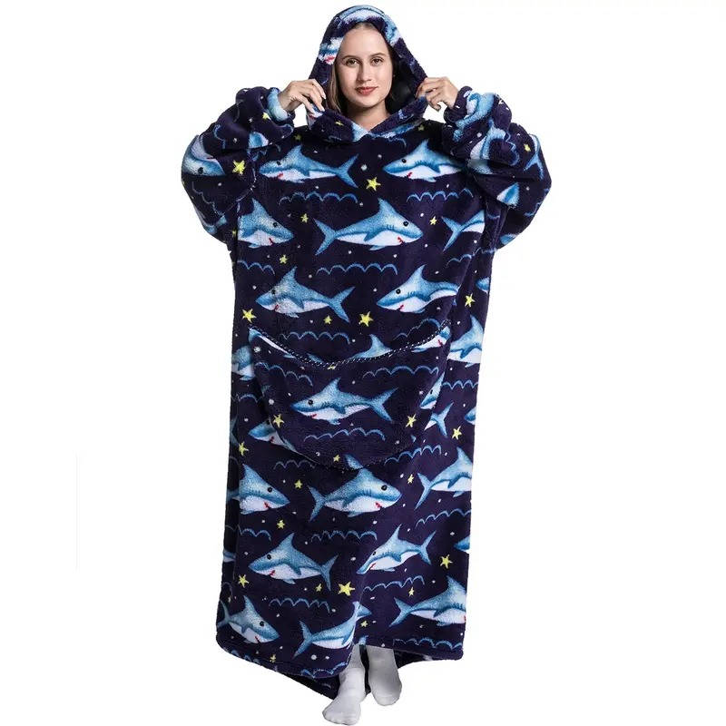 Hollevo™ Oversized sherpa deken-hoodie met lange mouwen en capuchon