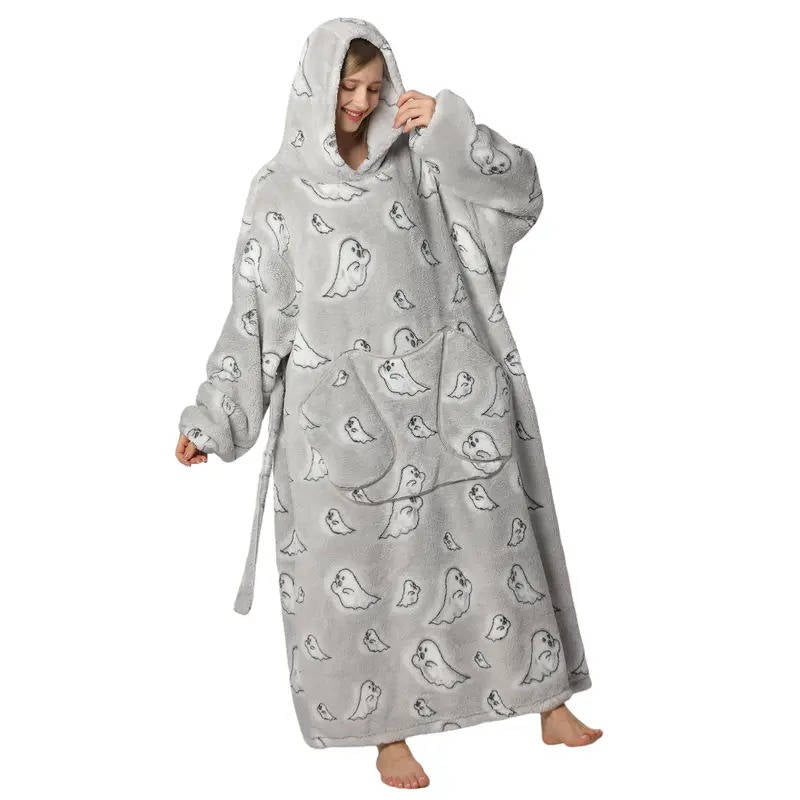 Hollevo™ Oversized sherpa deken-hoodie met lange mouwen en capuchon
