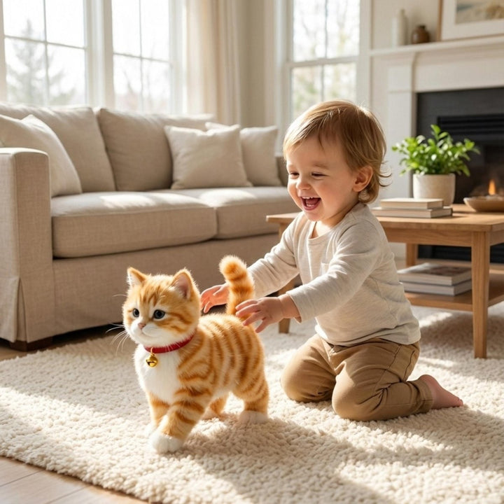 Lopende en miauwende pluche robotkat voor kinderen