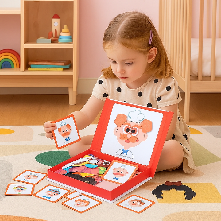 Magnetisch aankleedboek met gezichtspuzzels en figuurkaarten