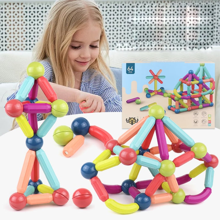 Magnetische bouwstaafjes en balletjes voor creatief 3D-bouwen
