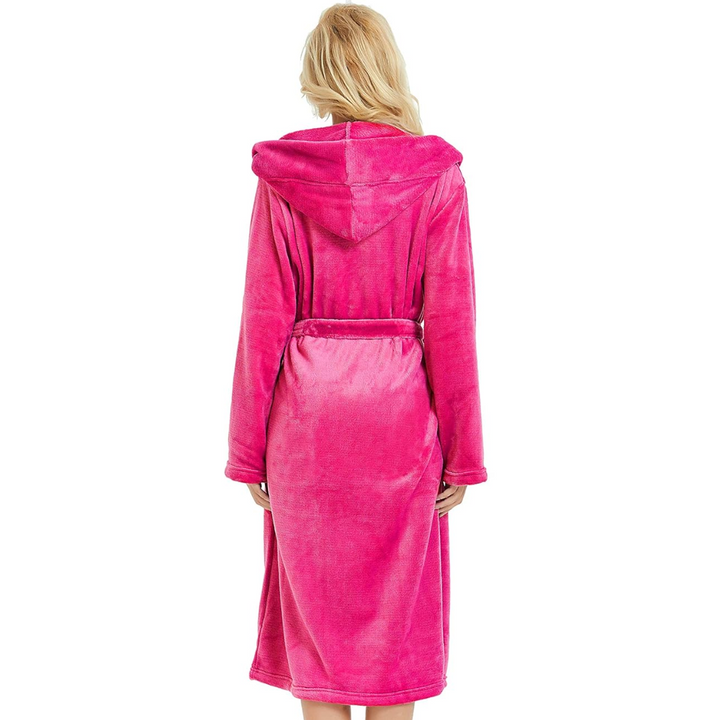 Hollevo™ Lange fleece badjas voor dames met capuchon, ceintuur en zakken