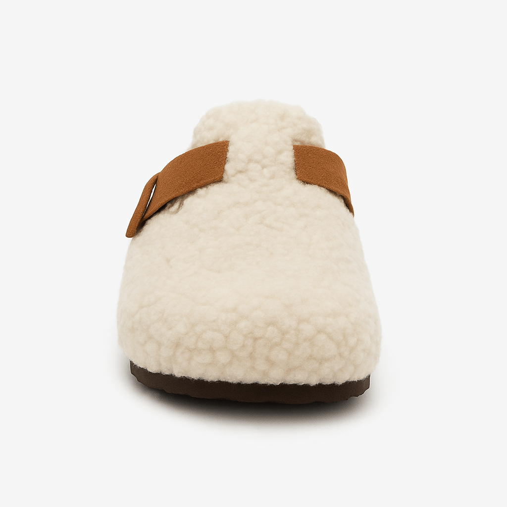 Pantoffels van natuurlijke schapenwol met antislip zool