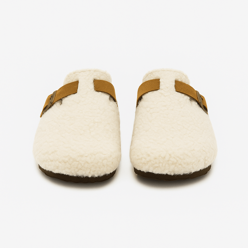 Pantoffels van natuurlijke schapenwol met antislip zool