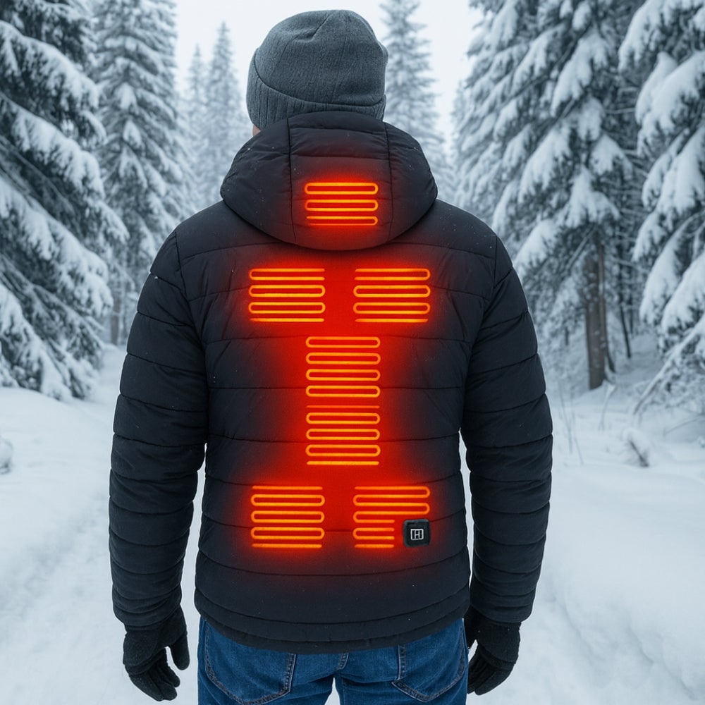 Hollevo™ Verwarmde pufferjas voor heren met capuchon en 3 standen