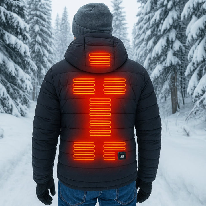 Hollevo™ Verwarmde pufferjas voor heren met capuchon en 3 standen