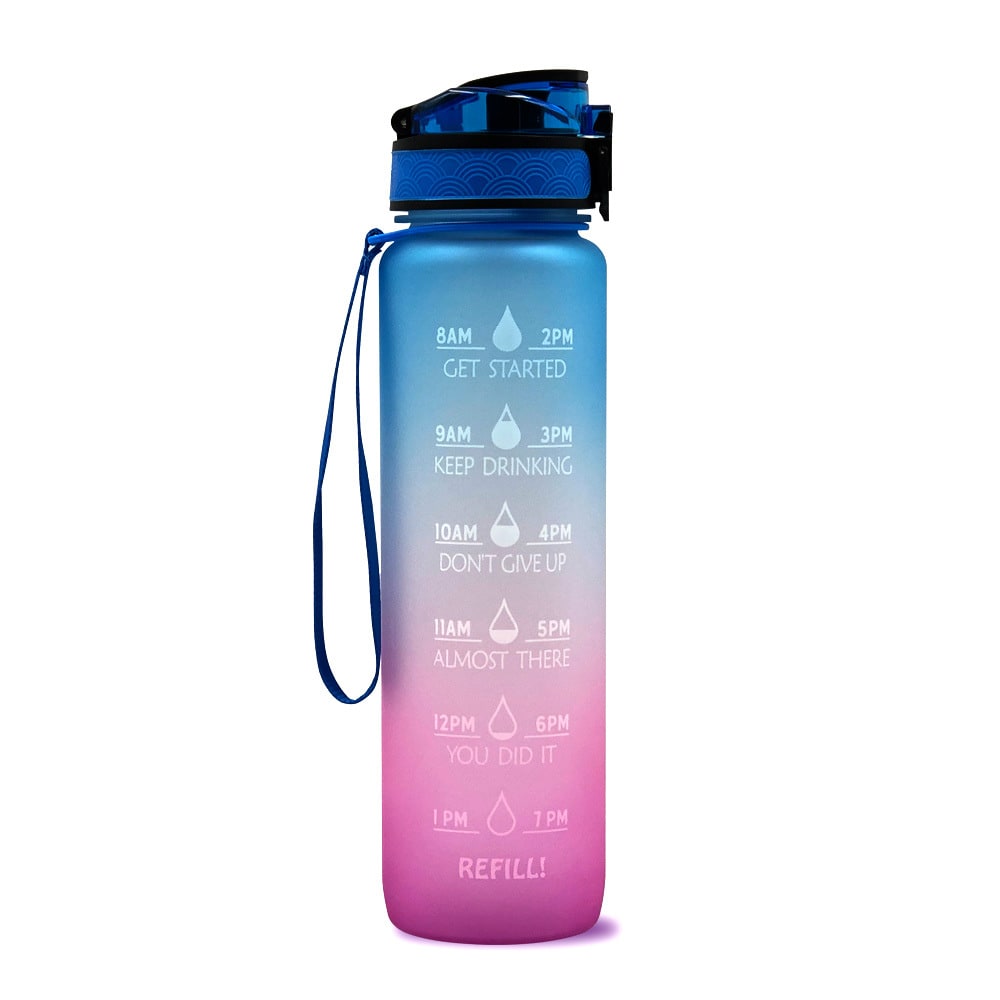 Motiverende waterfles 1 liter met tijdmarkeringen en fruitfilter