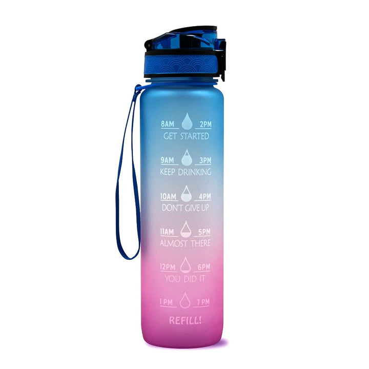 Motiverende waterfles 1 liter met tijdmarkeringen en fruitfilter