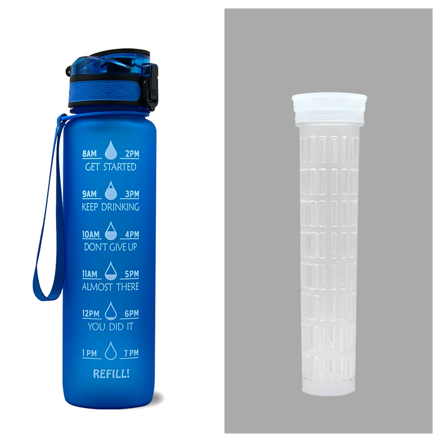 Motiverende waterfles 1 liter met tijdmarkeringen en fruitfilter