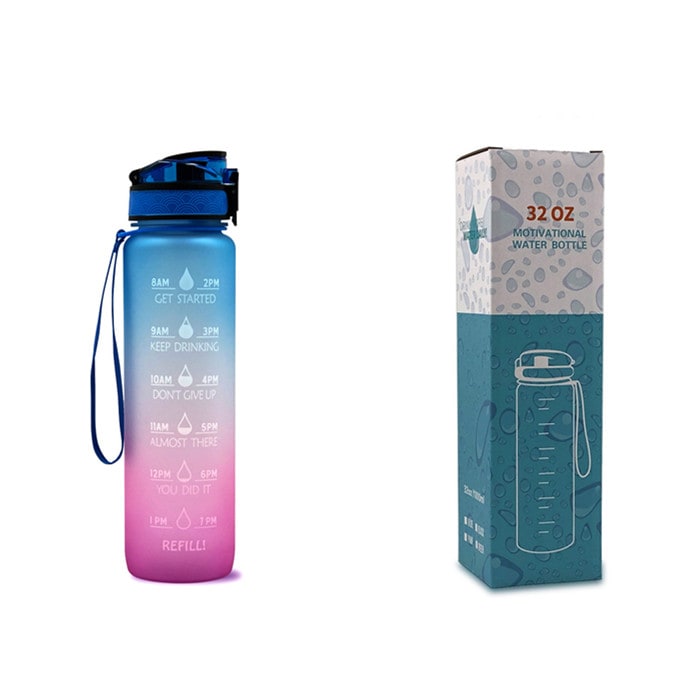 Motiverende waterfles 1 liter met tijdmarkeringen en fruitfilter