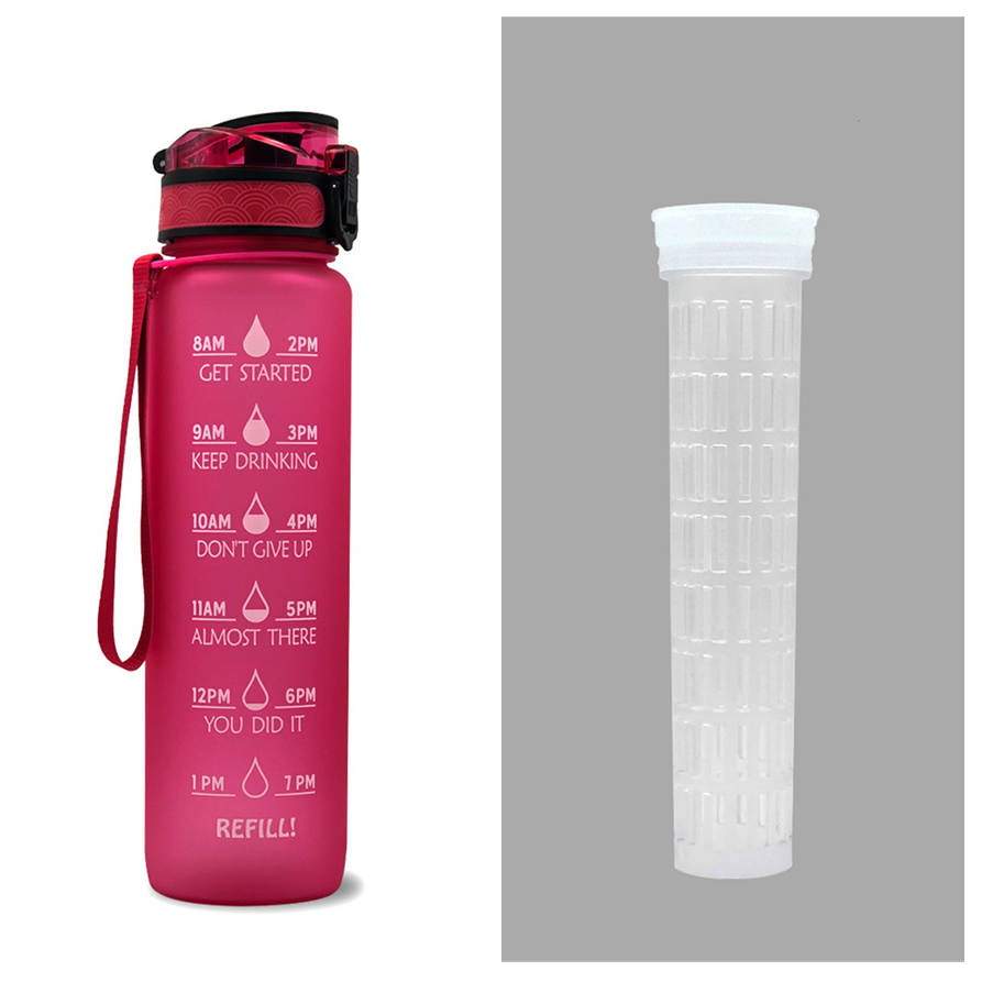 Motiverende waterfles 1 liter met tijdmarkeringen en fruitfilter