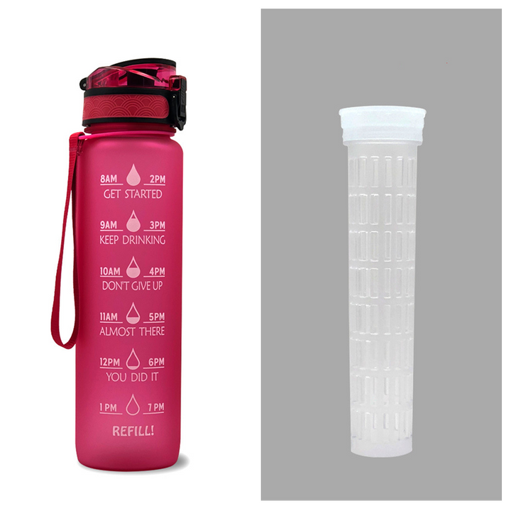Motiverende waterfles 1 liter met tijdmarkeringen en fruitfilter