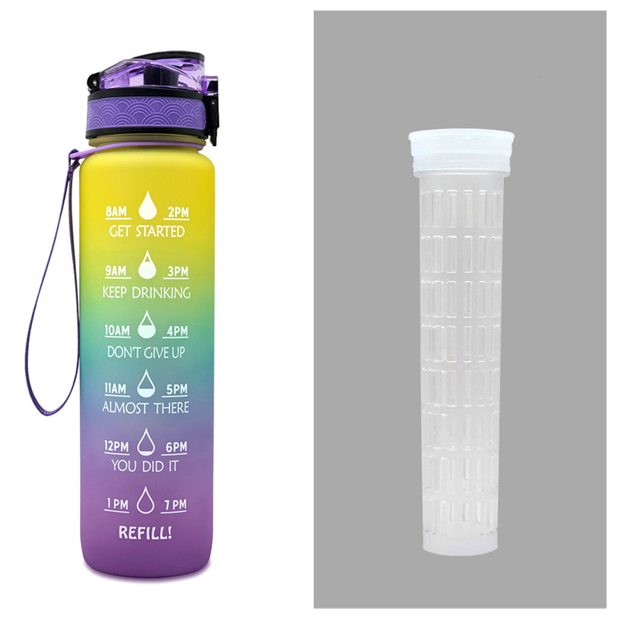 Motiverende waterfles 1 liter met tijdmarkeringen en fruitfilter