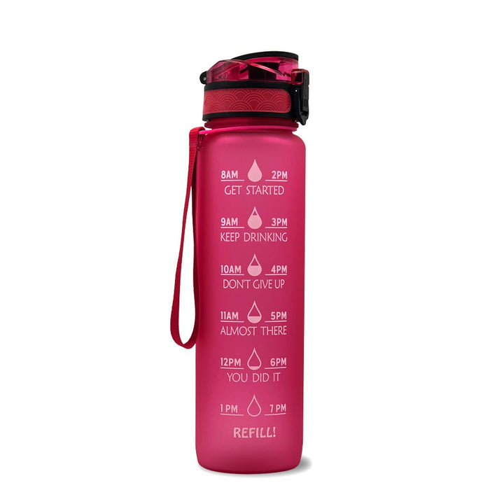 Motiverende waterfles 1 liter met tijdmarkeringen en fruitfilter