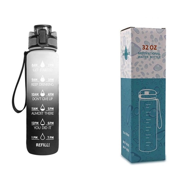 Motiverende waterfles 1 liter met tijdmarkeringen en fruitfilter