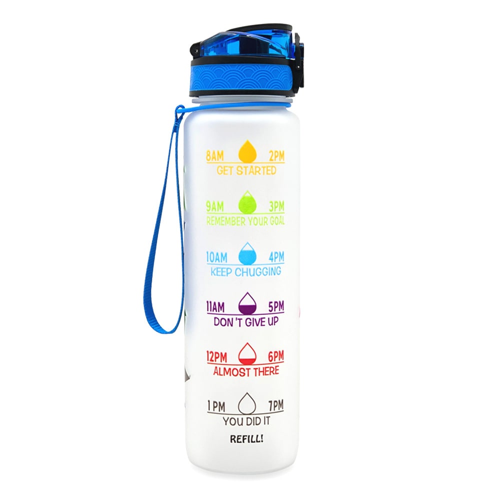 Motiverende waterfles 1 liter met tijdmarkeringen en fruitfilter