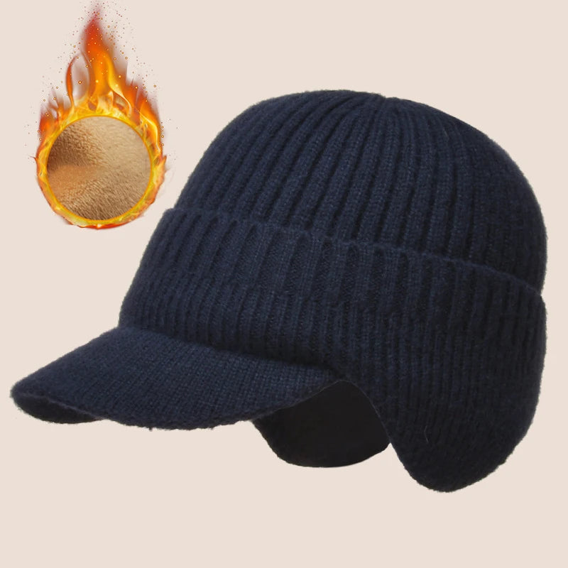 Gebreide wintermuts heren met oorflappen en klep