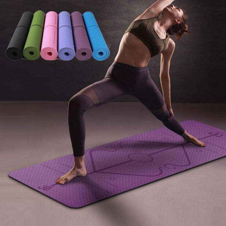 Antislip yogamat van TPE, 6 mm, met uitlijningslijnen