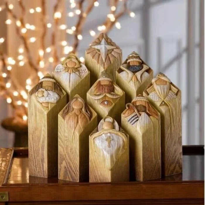 Hollevo™ Kerststal met negen beeldjes en gegraveerde bijbelverzen