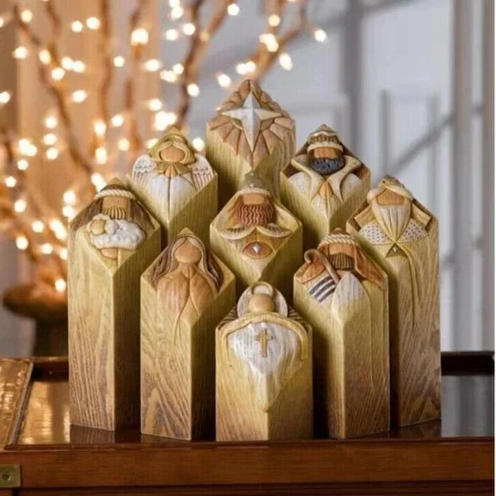 9 stuks heaven kerststal boom pillar beelden