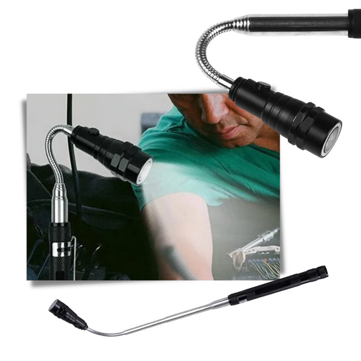 Telescopische magnetische ledzaklamp met buigbare hals