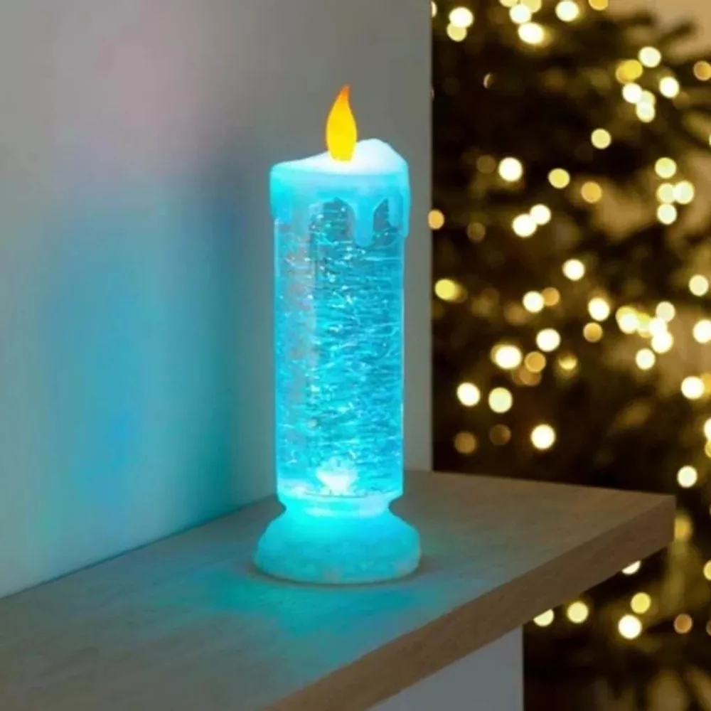 Kleurwisselende LED-kerstkaars met dwarrelende glitters