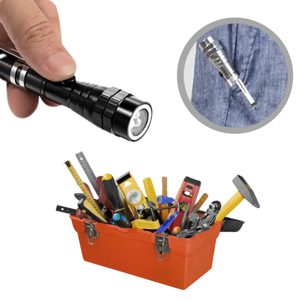 Telescopische magnetische ledzaklamp met buigbare hals