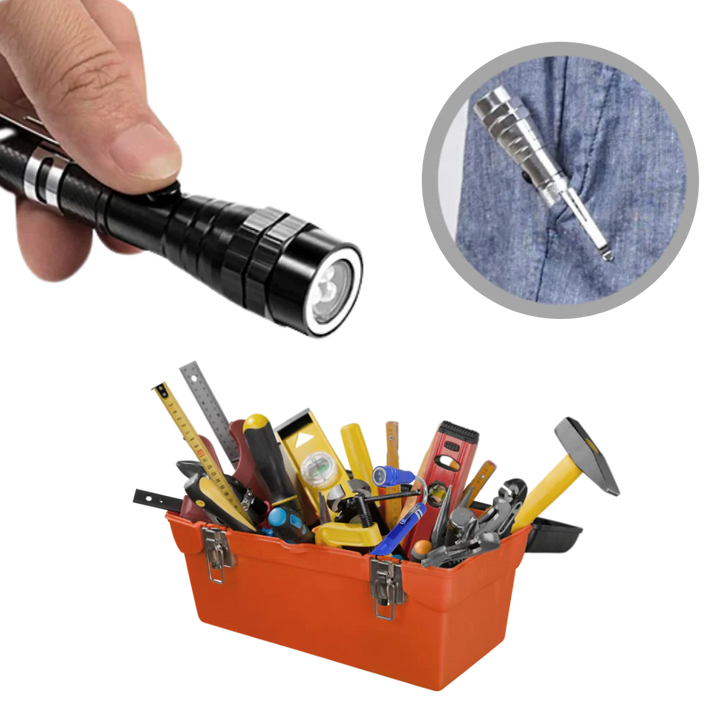 Telescopische magnetische ledzaklamp met buigbare hals