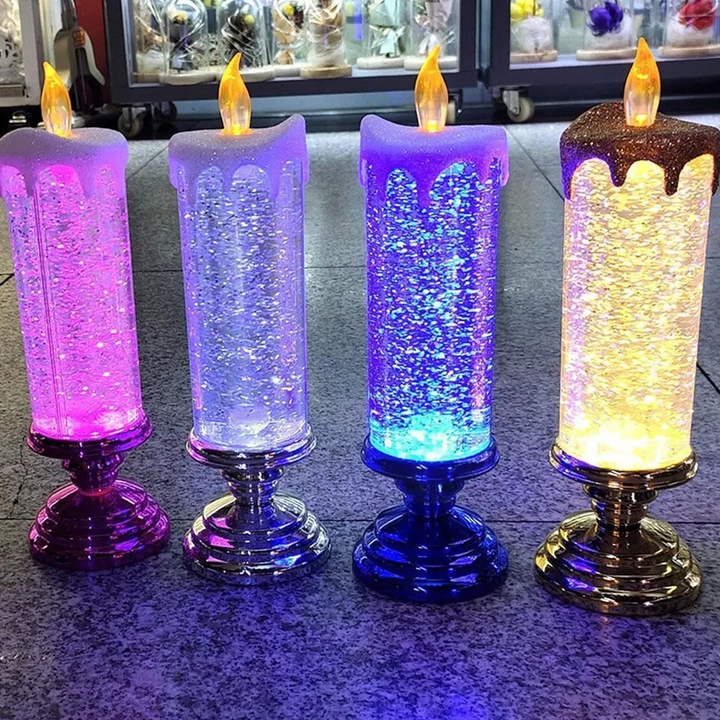 Kleurwisselende LED-kerstkaars met dwarrelende glitters