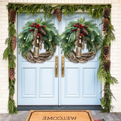 Farmhouse kerst krans, boho krans, feestdagen krans