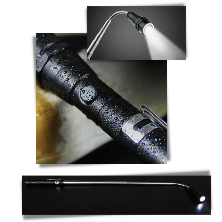 Telescopische magnetische ledzaklamp met buigbare hals