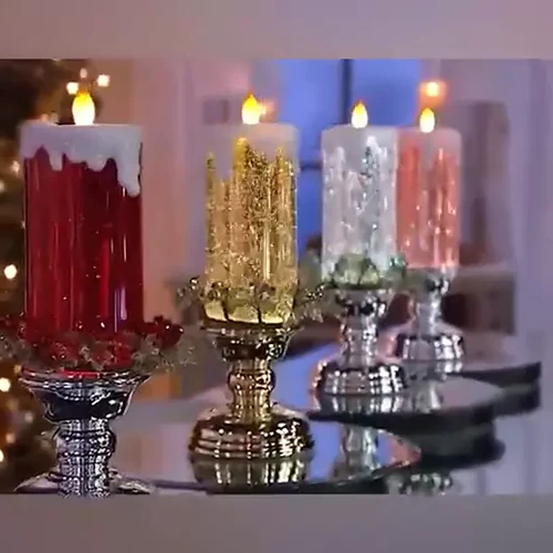 Kleurwisselende LED-kerstkaars met dwarrelende glitters